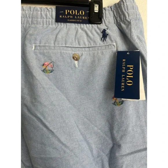 POLO RALPH LAUREN 6-Inch Polo Prepster Oxford Shorts Blue Size XL Flamingo